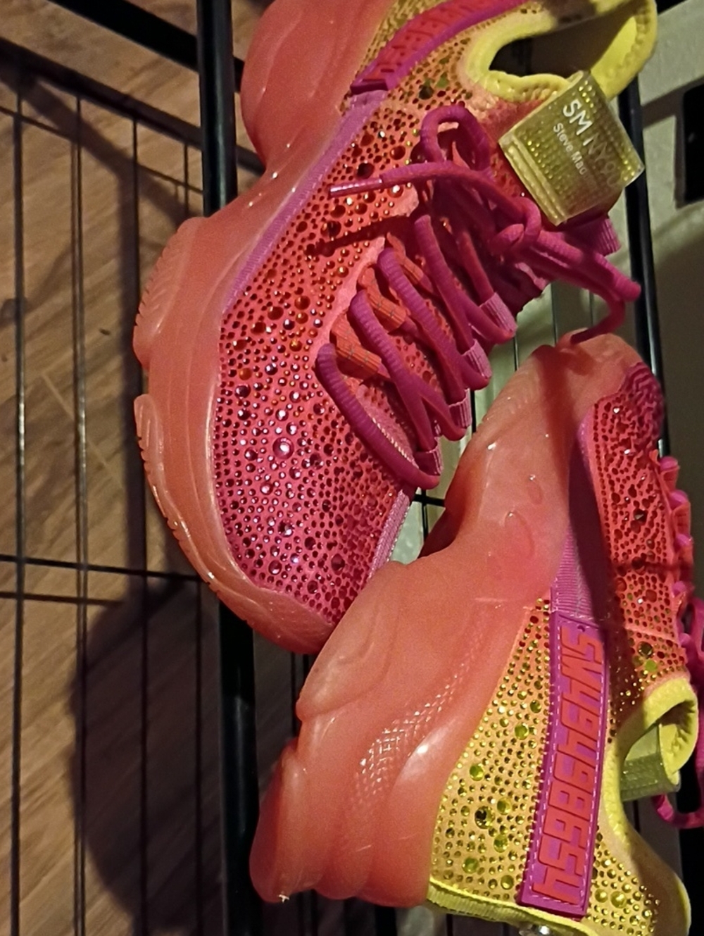 Steve Madden Pink and Yellow Rhinestone Platform Sneakers